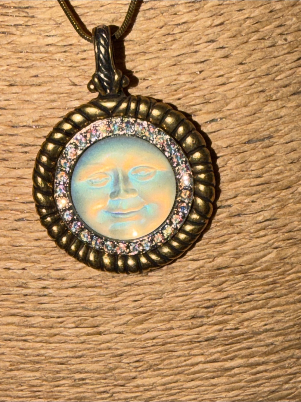 Kirk’s Folly Moon Face Opal Pendant Necklace - Gold-Tone with Iridescent Center - Picture 4 of 10